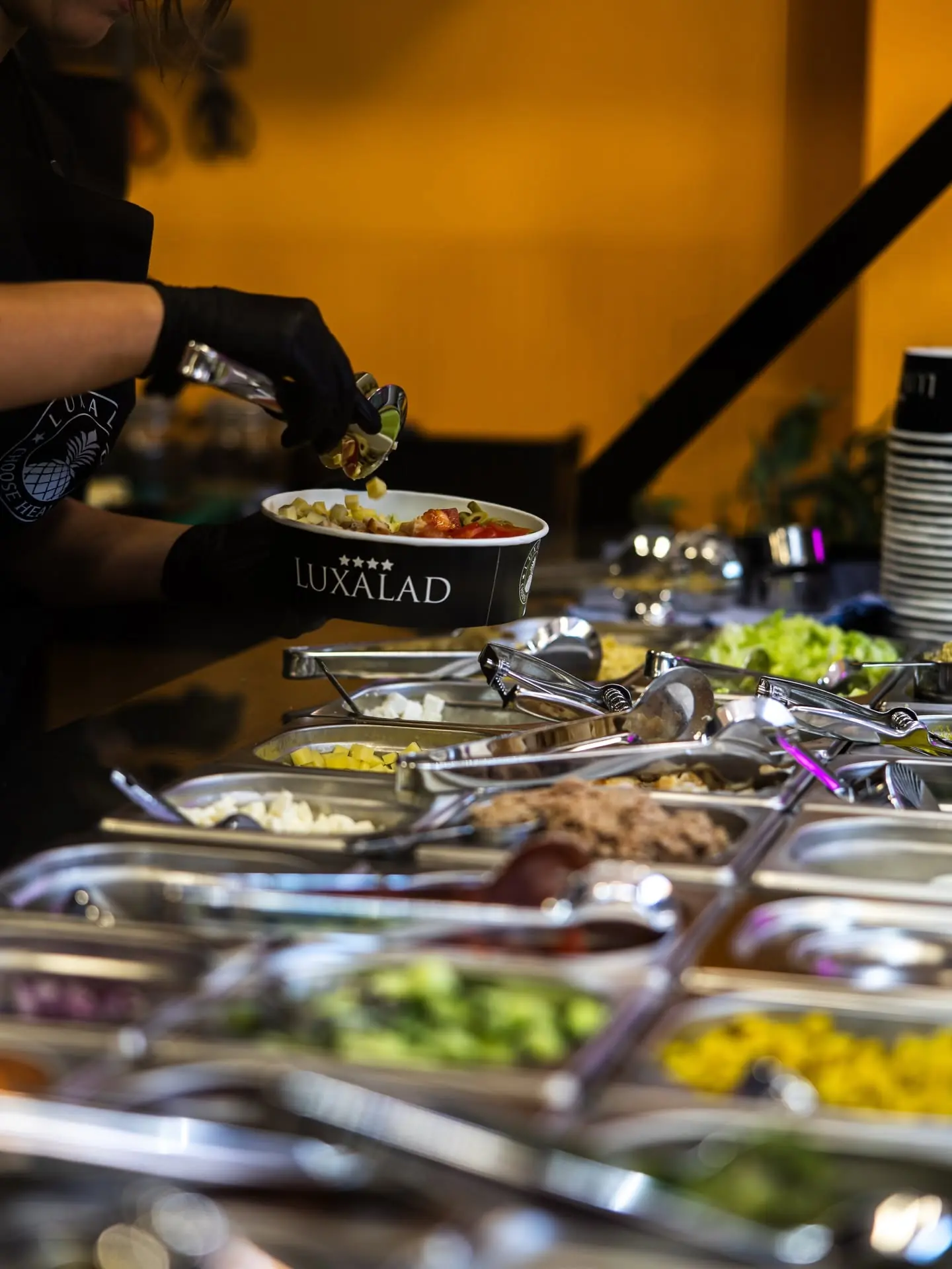 The Luxalad bar lined with freshly prepared ingredients