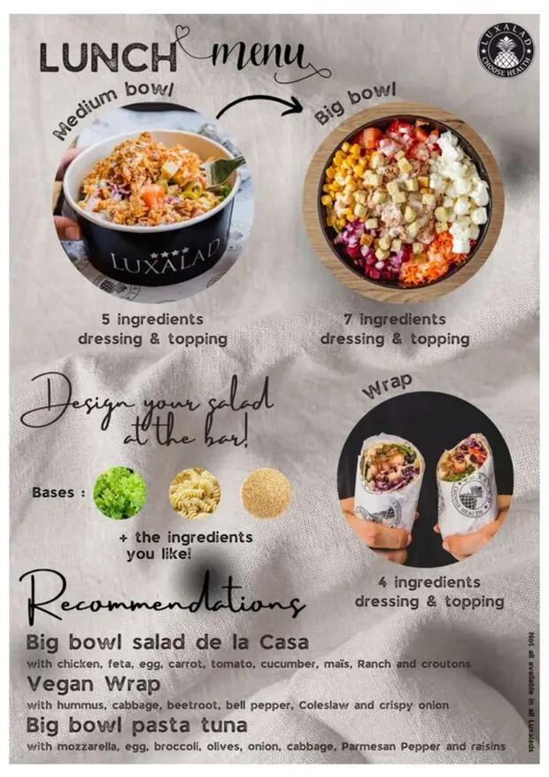 Luxalad English menu, page 3 — Lunch