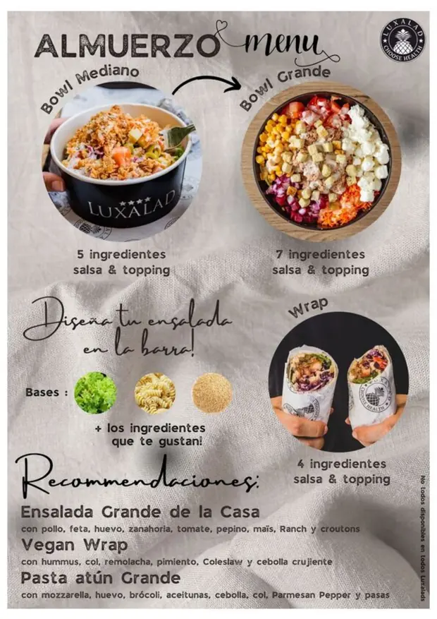 Luxalad Spanish menu, page 3 — Almuerzo