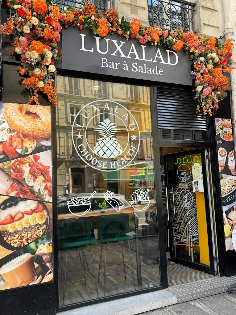 The Luxalad Bar à Salade shopfront on Rue Monge in Paris